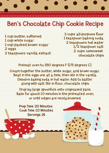 Milk & Cookies - Birthday Party Recipe Card