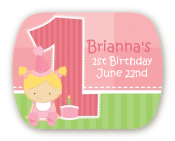 1st Birthday Girl - Personalized Birthday Party Rounded Corner Stickers