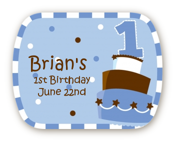 1st Birthday Topsy Turvy Blue Cake - Personalized Birthday Party Rounded Corner Stickers