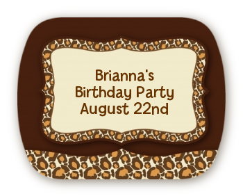 Leopard Brown - Personalized Birthday Party Rounded Corner Stickers