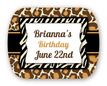 Leopard & Zebra Print - Personalized Birthday Party Rounded Corner Stickers