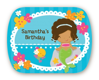 Mermaid African American - Personalized Birthday Party Rounded Corner Stickers
