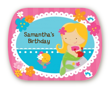 Mermaid Blonde Hair - Personalized Birthday Party Rounded Corner Stickers