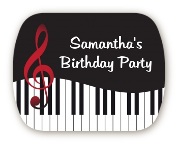 Musical Notes Black and White - Personalized Birthday Party Rounded Corner Stickers