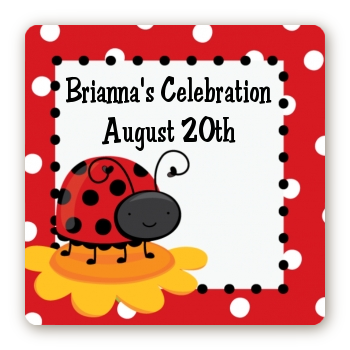 Modern Ladybug Red - Square Personalized Birthday Party Sticker Labels