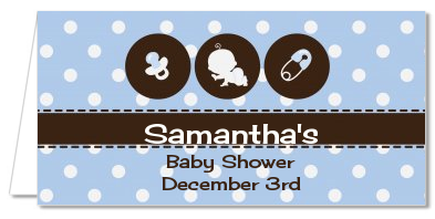 Modern Baby Boy Blue Polka Dots - Personalized Baby Shower Place Cards