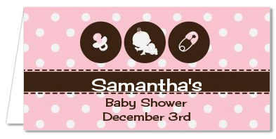 Modern Baby Girl Pink Polka Dots - Personalized Baby Shower Place Cards