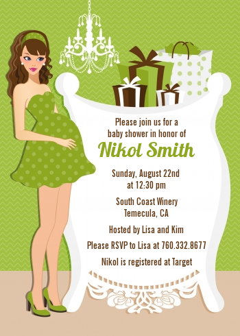  Modern Mommy Crib Neutral - Baby Shower Invitations Brown Hair