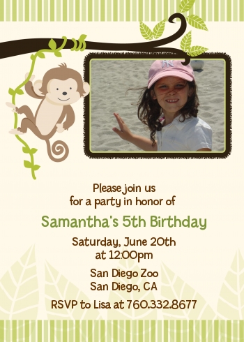 Monkey Neutral - Photo Birthday Party Invitations