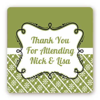 Modern Thatch Green - Personalized Everyday Party Square Sticker Labels