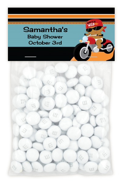 Motorcycle African American Baby Boy - Custom Baby Shower Treat Bag Topper