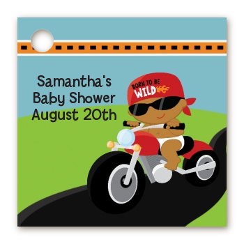 Motorcycle African American Baby Boy - Personalized Baby Shower Card Stock Favor Tags