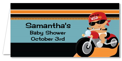 Motorcycle Hispanic Baby Boy - Personalized Baby Shower Place Cards