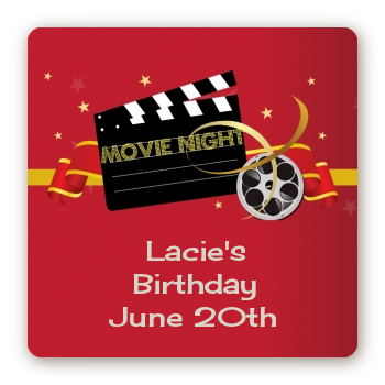 Movie Night - Square Personalized Birthday Party Sticker Labels