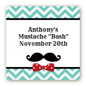 Mustache Bash - Square Personalized Birthday Party Sticker Labels