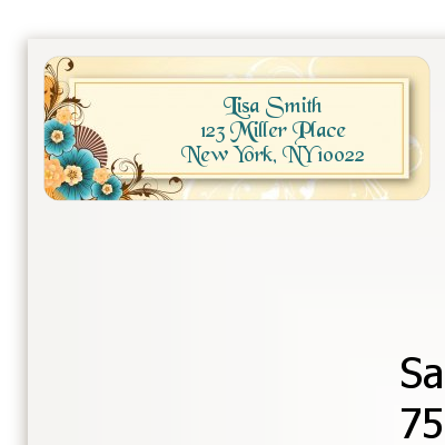 Orange & Blue Floral - Birthday Party Return Address Labels