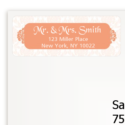 Orange Damask - Bridal Shower Return Address Labels