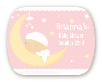 Over The Moon Girl - Personalized Baby Shower Rounded Corner Stickers