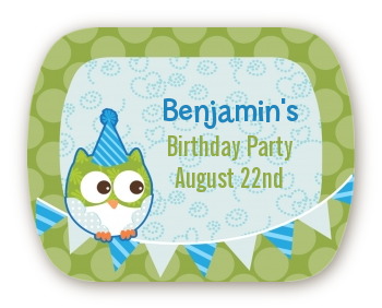 Owl Birthday Boy - Personalized Birthday Party Rounded Corner Stickers