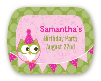 Owl Birthday Girl - Personalized Birthday Party Rounded Corner Stickers