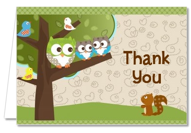 Owl - Look Whooo's Having Twins - Baby Shower Thank You Cards