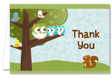 Owl - Look Whooo's Having Twin Boys - Baby Shower Thank You Cards