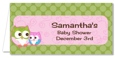 Owl - Look Whooo's Having A Girl - Personalized Baby Shower Place Cards