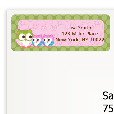 Owl - Look Whooo's Having Twin Girls - Baby Shower Return Address Labels