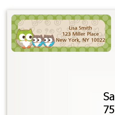 Owl - Look Whooo's Having Twins - Baby Shower Return Address Labels