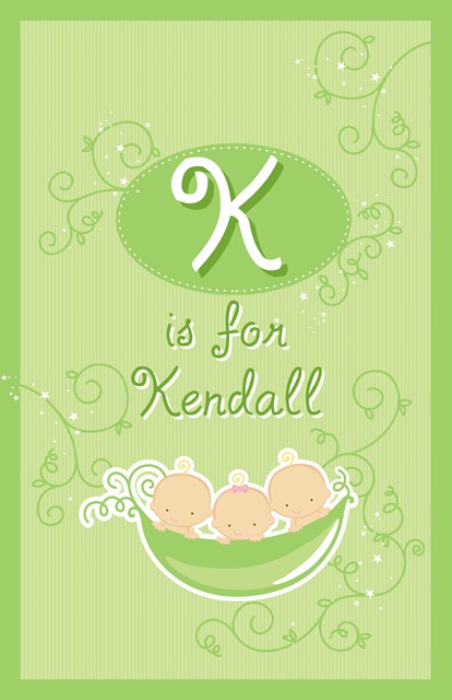 Triplets Three Peas in a Pod Caucasian Two Boys One Girl - Personalized Baby Shower Nursery Wall Art