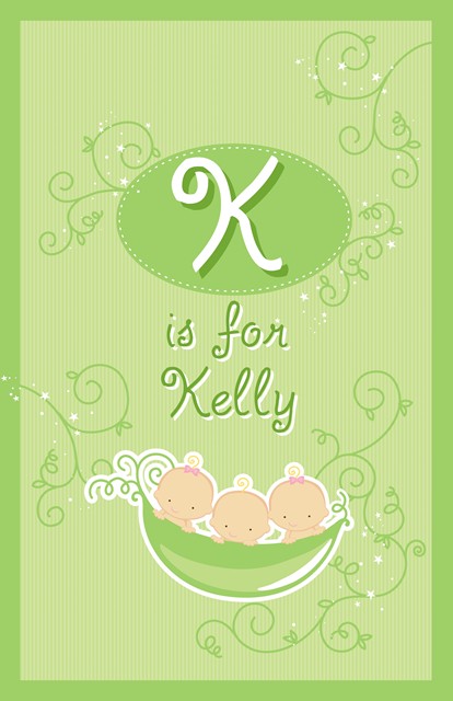 Triplets Three Peas in a Pod Caucasian Two Girls One Boy - Personalized Baby Shower Nursery Wall Art