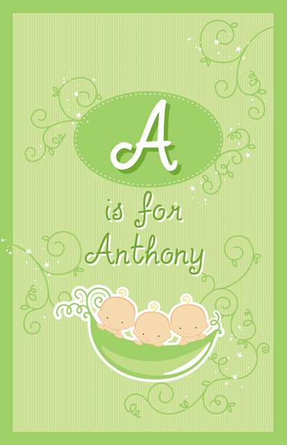 Triplets Three Peas in a Pod Caucasian Three Boys - Personalized Baby Shower Nursery Wall Art