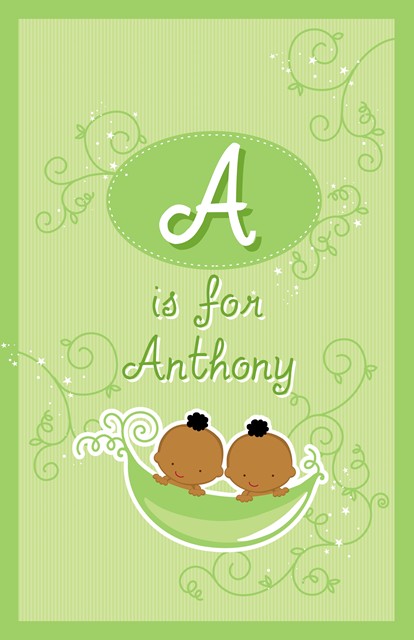 Twins Two Peas in a Pod African American Two Boys - Personalized Baby Shower Nursery Wall Art