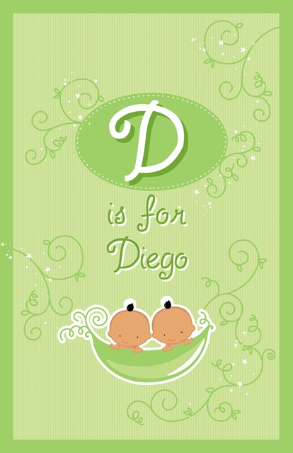 Twins Two Peas in a Pod Hispanic Two Boys - Personalized Baby Shower Nursery Wall Art