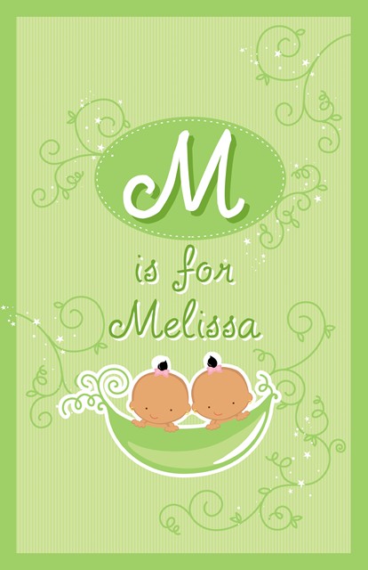 Twins Two Peas in a Pod Hispanic Two Girls - Personalized Baby Shower Nursery Wall Art