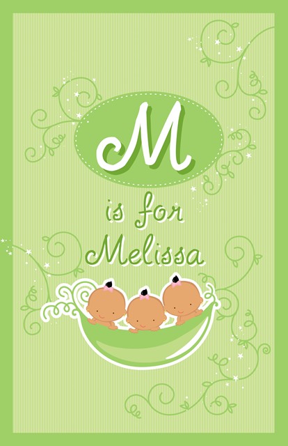 Triplets Three Peas in a Pod Hispanic Three Girls - Personalized Baby Shower Nursery Wall Art