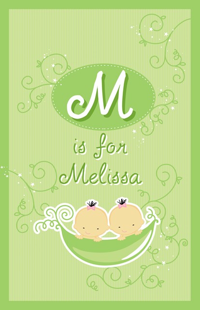 Twins Two Peas in a Pod Asian Two Girls - Personalized Baby Shower Nursery Wall Art