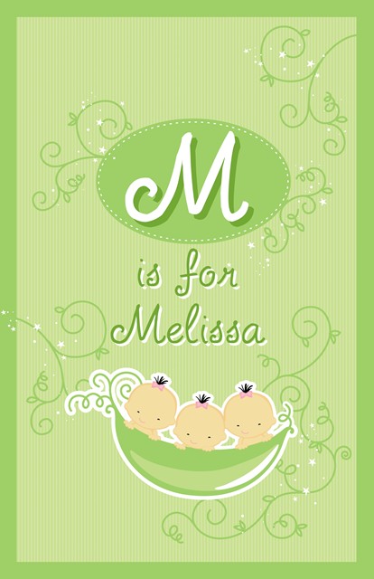 Triplets Three Peas in a Pod Asian Three Girls - Personalized Baby Shower Nursery Wall Art