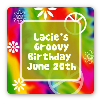 Peace Tie Dye - Square Personalized Birthday Party Sticker Labels
