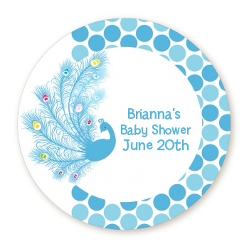  Peacock - Round Personalized Baby Shower Sticker Labels 