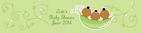  Triplets Three Peas in a Pod African American - Personalized Baby Shower Banners 1 Boy 2 Girls