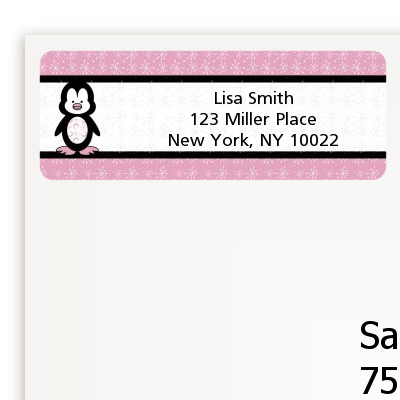 Penguin Pink - Baby Shower Return Address Labels