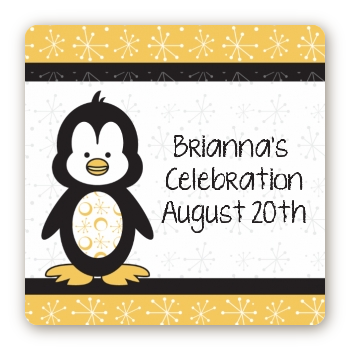 Penguin - Square Personalized Birthday Party Sticker Labels