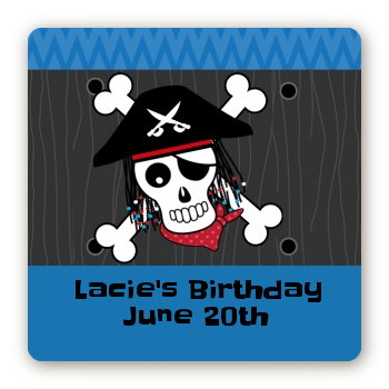 Pirate Skull - Square Personalized Birthday Party Sticker Labels