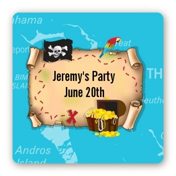 Pirate Treasure Map - Square Personalized Birthday Party Sticker Labels