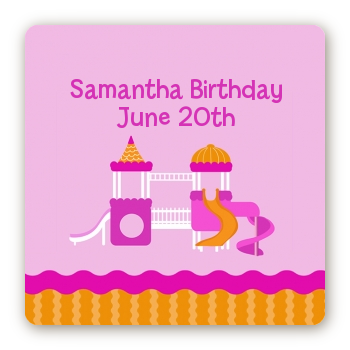 Playground Girl - Square Personalized Birthday Party Sticker Labels