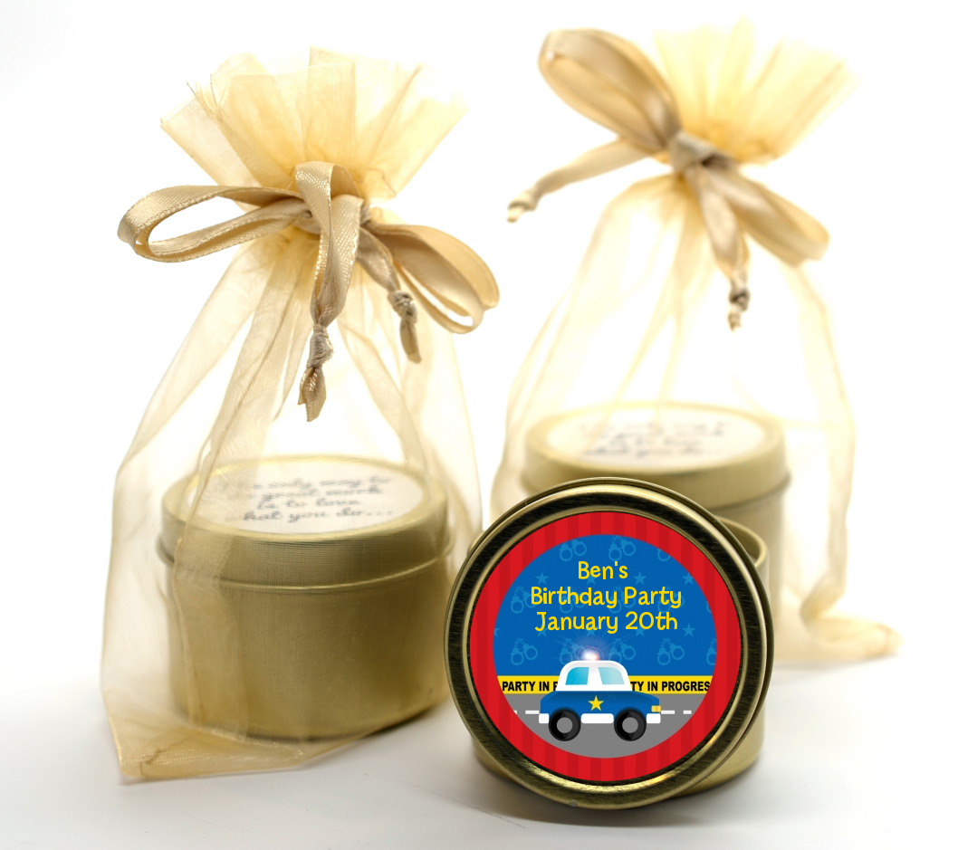 Police Car Gold Tin Candle Favors Candles & Favors