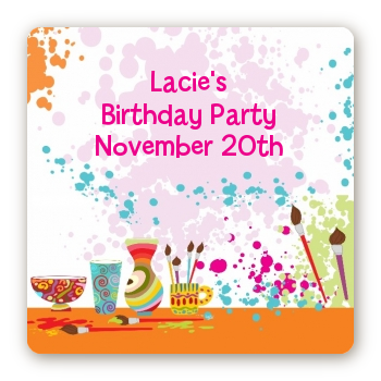 Pottery Painting - Square Personalized Birthday Party Sticker Labels