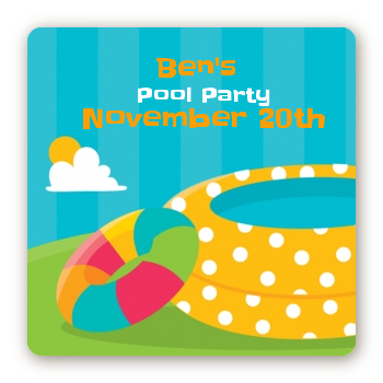 Pool Party - Square Personalized Birthday Party Sticker Labels