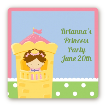 Princess in Tower - Square Personalized Birthday Party Sticker Labels